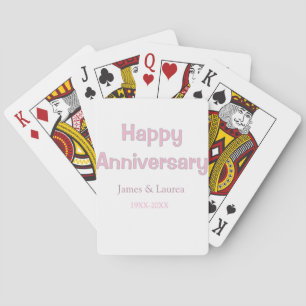 Happy anniversary wedding name date year pink grey playing cards