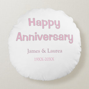 Happy anniversary wedding name date year pink grey round cushion
