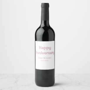 Happy anniversary wedding name date year pink grey wine label