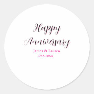 Happy anniversary wedding name date year simple mi classic round sticker