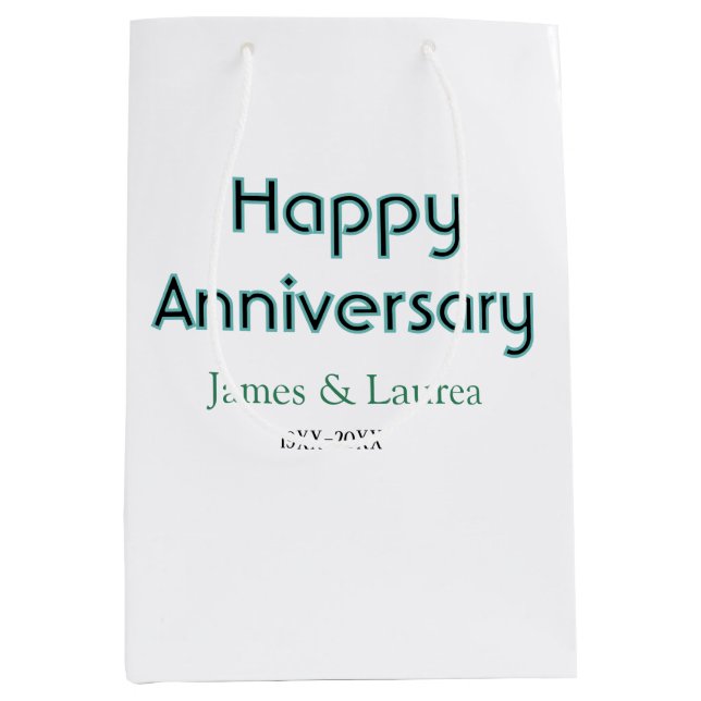 Happy anniversary wedding name date year simple mi medium gift bag (Front)