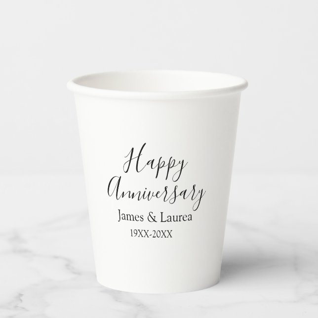 Happy anniversary wedding name date year simple mi paper cups (Front)