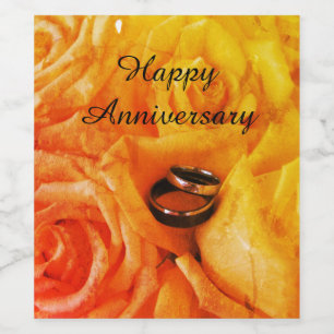 Happy Anniversary Wedding Rings Yellow Roses Wine Wine Label