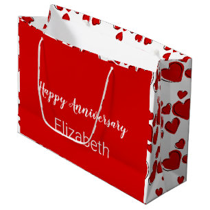 Happy Anniversary White and Red with Hearts Large Gift Bag
