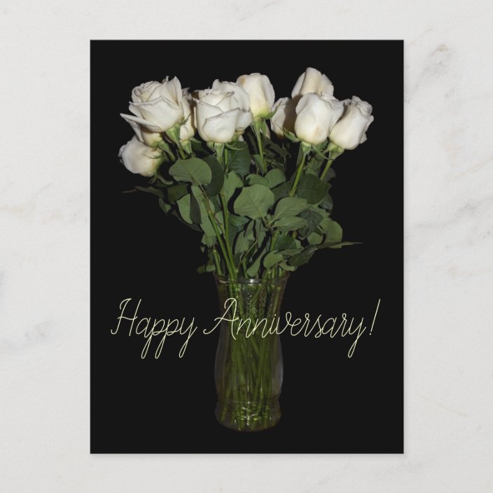 Happy Anniversary White Roses Floral Photography Postcard Zazzle.co.uk