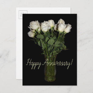 Happy Anniversary White Roses Floral Photography Postcard