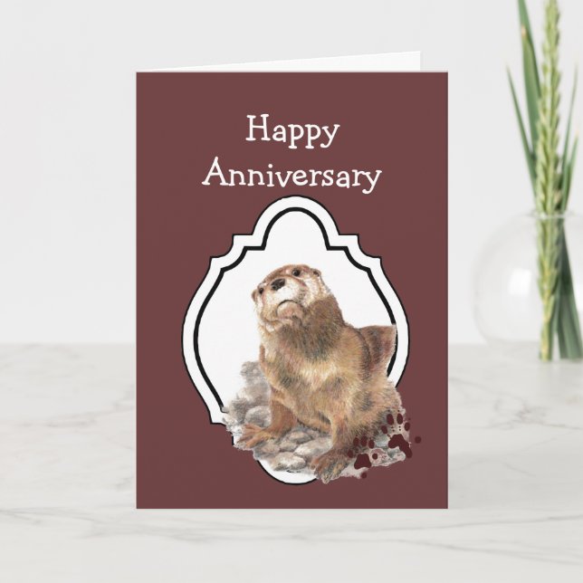 Happy Anniversary with Cute Watercolor Otter Card (Front)