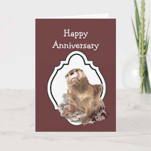 Happy Anniversary with Cute Watercolor Otter Card