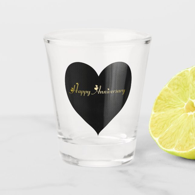 Happy Anniversary with Gold Hearts 5019 Shot Glass (Front)