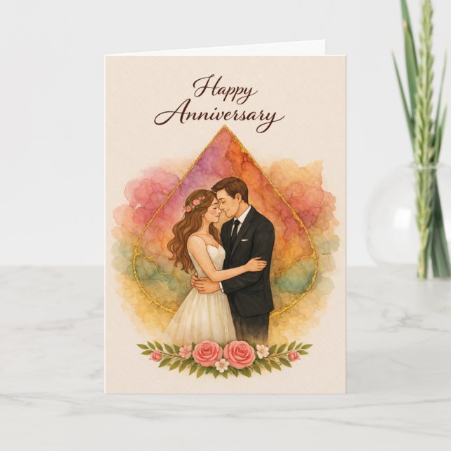 Happy Anniversary with Romance Couple  Card (Front)