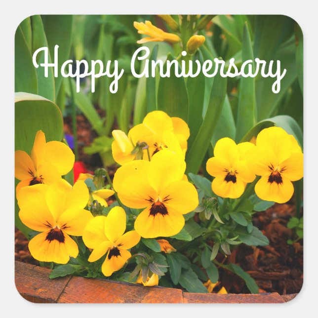 Happy Anniversary Yellow Pansy #1 Stickers (Front)