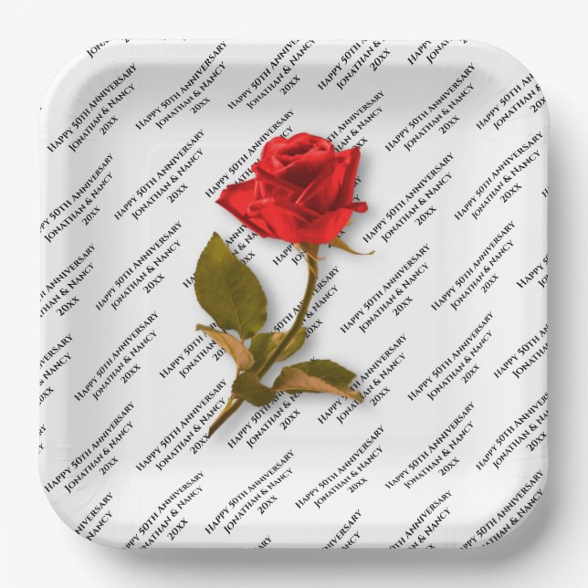 Happy Anniversary | Your text Pattern | Red Rose Paper Plate (Front)