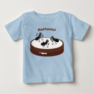 Happy ants ice skating on cookie cartoon baby T-Shirt