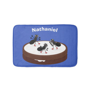 Happy ants ice skating on cookie cartoon bath mat