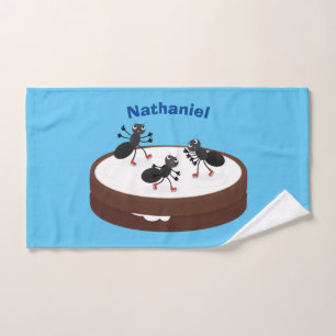 Happy ants ice skating on cookie cartoon bath towel set