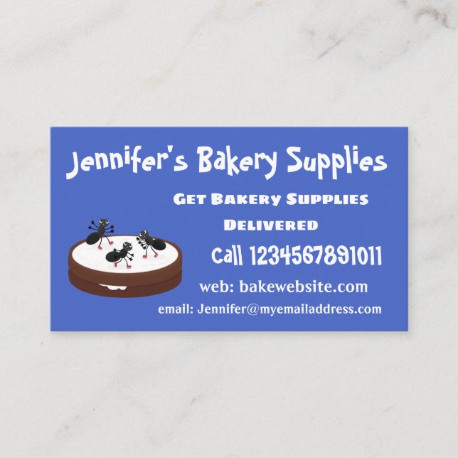 Happy ants ice skating on cookie cartoon business card (Front)