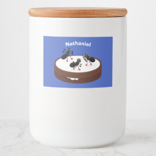 Happy ants ice skating on cookie cartoon food label