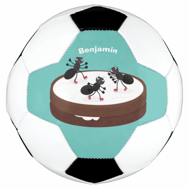 Happy ants ice skating on cookie cartoon football (Front)
