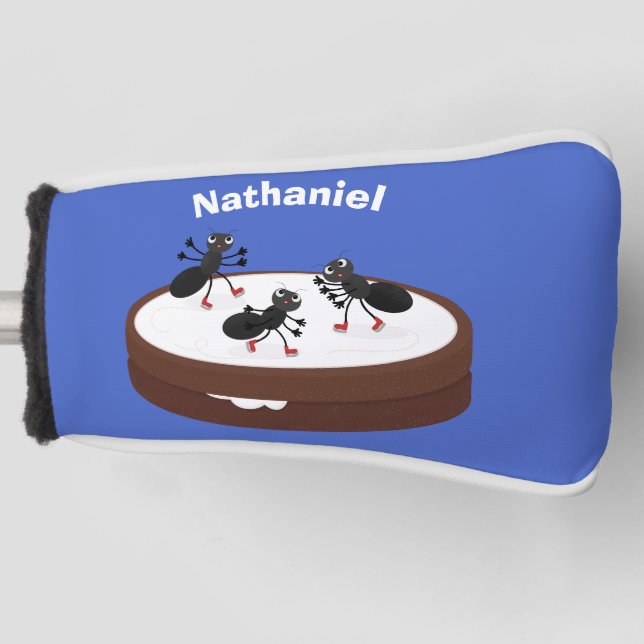 Happy ants ice skating on cookie cartoon golf head cover (Front)