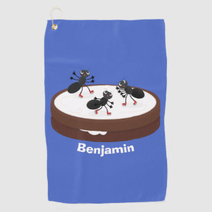 Happy ants ice skating on cookie cartoon golf towel