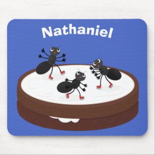 Happy ants ice skating on cookie cartoon mouse mat