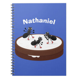 Happy ants ice skating on cookie cartoon notebook