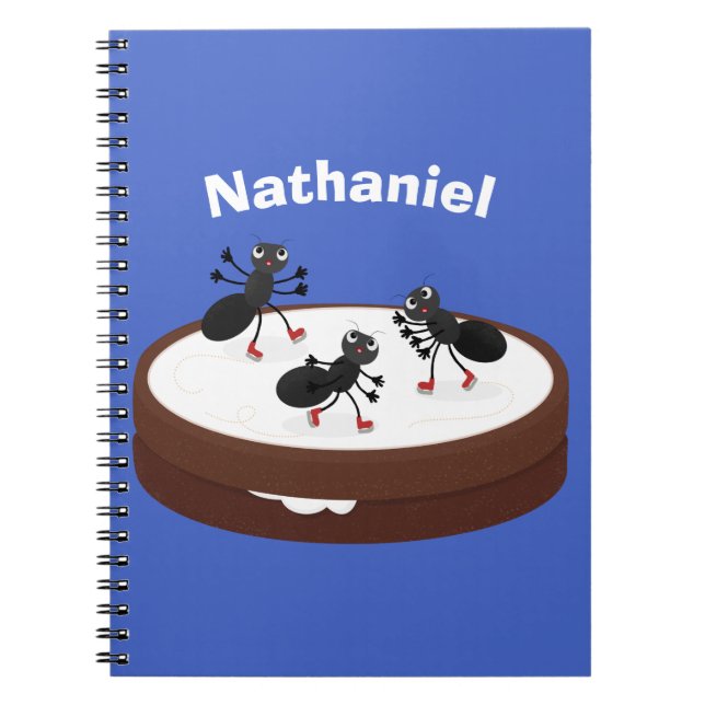 Happy ants ice skating on cookie cartoon notebook (Front)