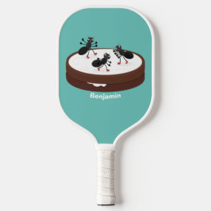 Happy ants ice skating on cookie cartoon pickleball paddle