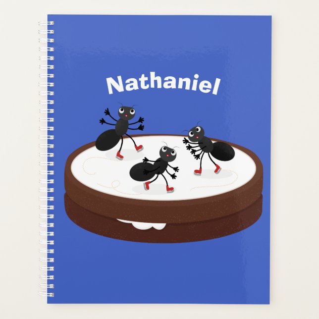 Happy ants ice skating on cookie cartoon planner (Front)