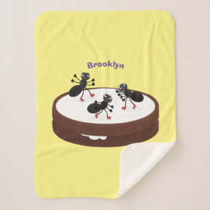 Happy ants ice skating on cookie cartoon sherpa blanket
