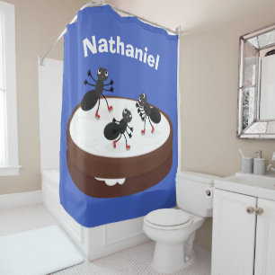 Happy ants ice skating on cookie cartoon shower curtain
