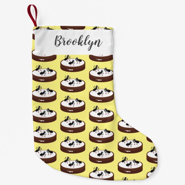 Happy ants ice skating on cookie cartoon small christmas stocking (Front)