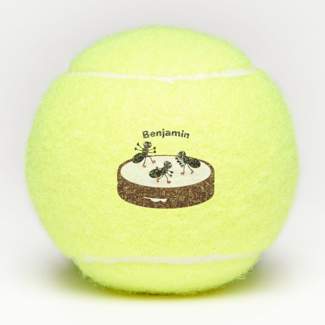 Happy ants ice skating on cookie cartoon tennis balls (Front)