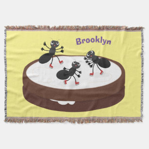 Happy ants ice skating on cookie cartoon throw blanket