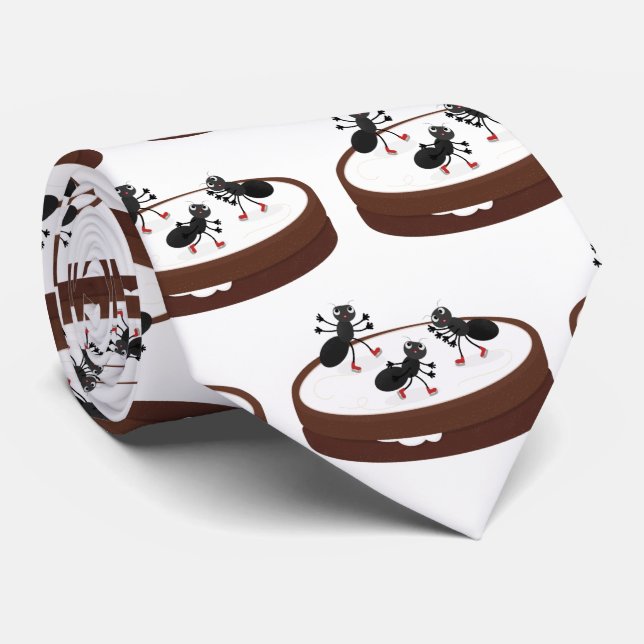 Happy ants ice skating on cookie cartoon tie (Rolled)