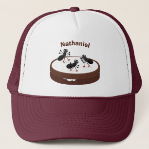 Happy ants ice skating on cookie cartoon trucker hat