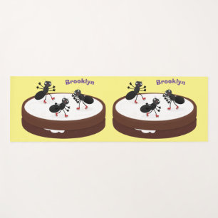 Happy ants ice skating on cookie cartoon yoga mat