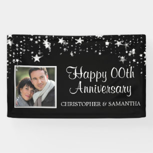 Happy Any Anniversary Black Silver Stars Photo Banner