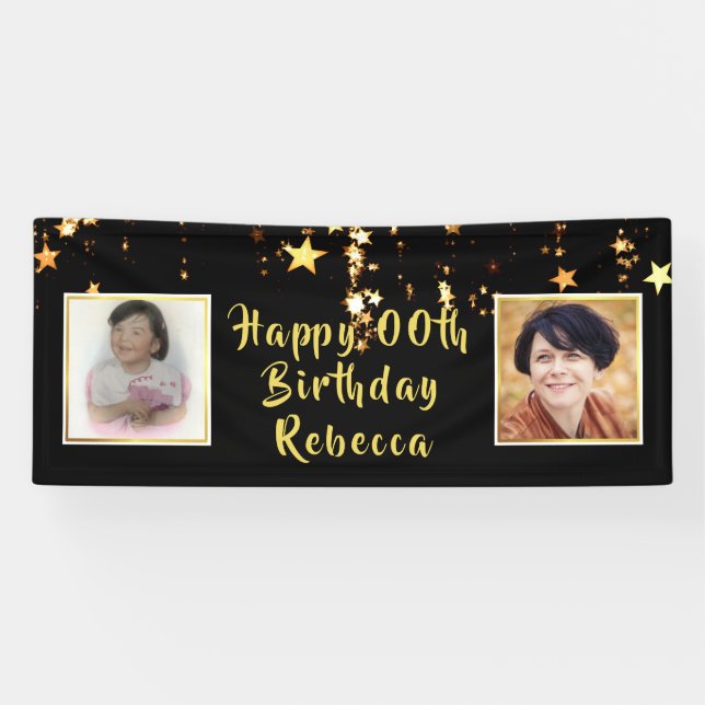 Happy ANY Birthday | Stars | Then & Now Photos Banner (Horizontal)