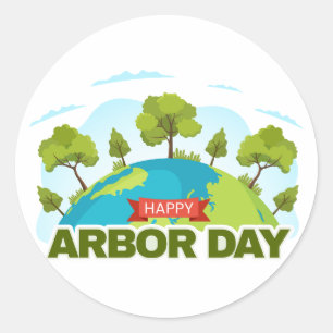Happy Arbor Day Classic Round Sticker