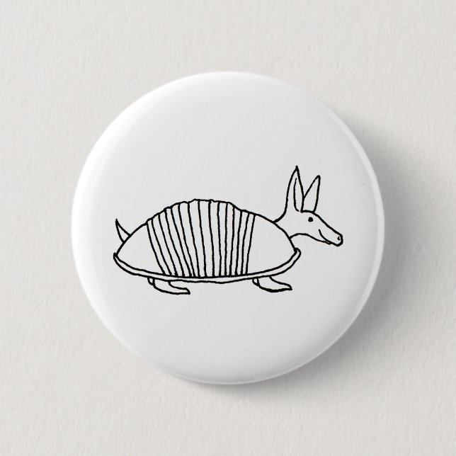 Happy Armadillo unique whimsical line drawing art 6 Cm Round Badge (Front)