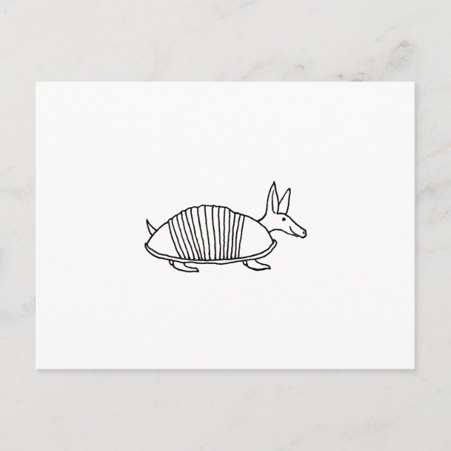 Happy Armadillo unique whimsical line drawing art Postcard (Front)