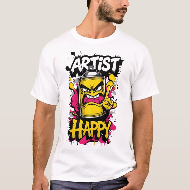 “Happy Artist” – Graffiti Punk Spray Can Illustrat T-Shirt (Front)