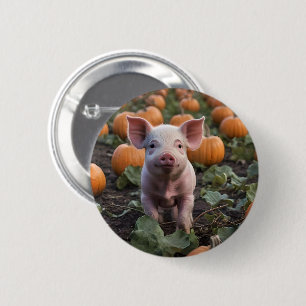 Happy As A Baby Pig In A Pumpkin Patch, 6 Cm Round Badge