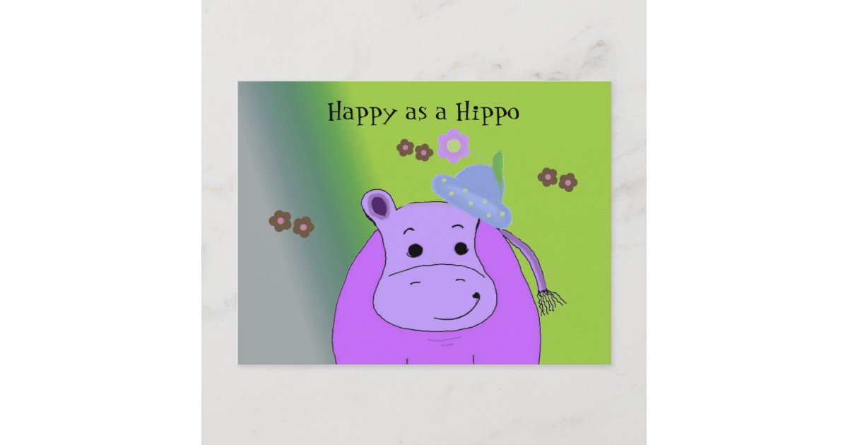 Happy as a Hippo Purple Hippopotamus Postcard Zazzle
