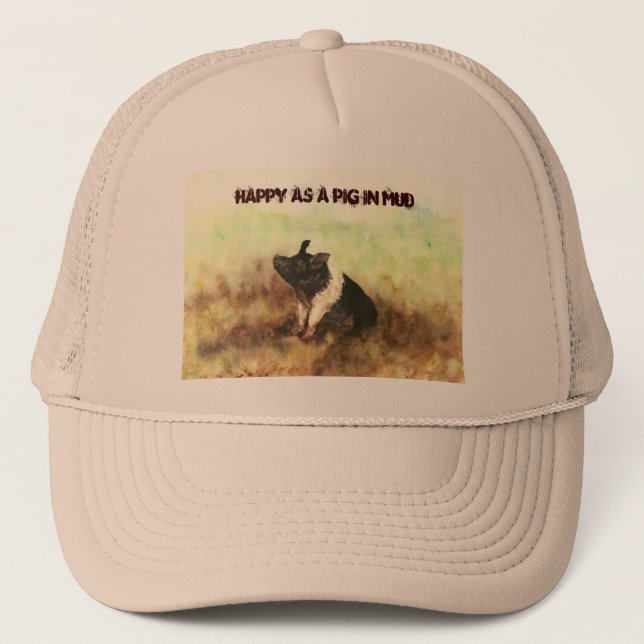 "Happy as a Pig in Mud" - Men's Trucker Hat (Front)