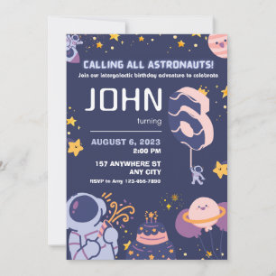 Happy Astronaut Boys 6th Birthday Personalised Invitation