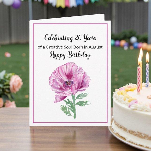 Happy August 20th Birthday Purple Poppy  Card (Creator Uploaded)