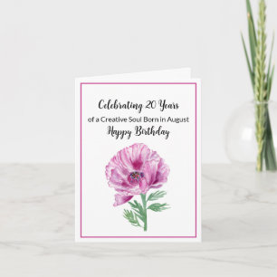 Happy August 20th Birthday Purple Poppy  Card