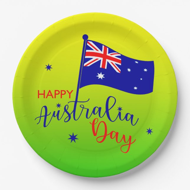 Happy Australia Day Flag Green Gold  9" Paper Plate (Front)